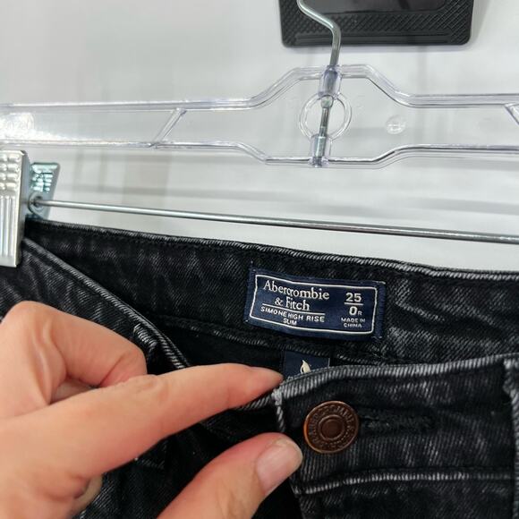 Abercrombie & Fitch Simone High Rise Slim Jeans Black Ankle Slits Raw Hem - Picture 3 of 7